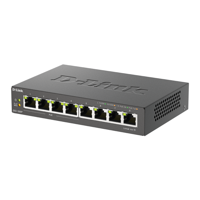 D-Link 8-poorts Gigabit Unmanaged switch met PoE (DGS-1008P/E)