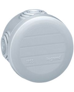 Legrand PLEXO aftakdoos rond IP55 4 kabelinvoeren membraan klikdeksel 60mm doorsnede 40mm hoog grijs (92001)