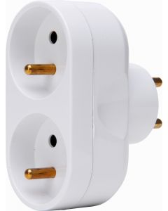 Kopp adapter verloopstekker domino ovaal 2-voudig met penaarde kinderbeveiliging - wit