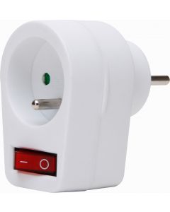 Kopp adapter verloopstekker domino met schakelaar 1-voudig met penaarde kinderbeveiliging - wit
