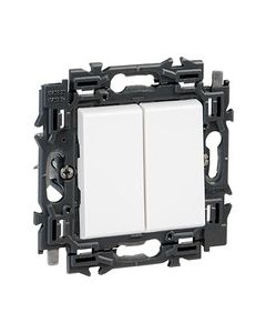 Legrand wisselschakelaar met drukknop pulsdrukker volledig apparaat 10A met steekklemmen en spanklauwen - Valena Next Wit Opaal (741551)