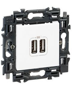 Legrand stopcontact 2x USB A volledig apparaat 3000mA met spanklauwen - Valena Next Wit Opaal (741534)
