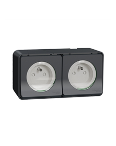 Schneider Electric opbouw stopcontact horizontaal 2-voudig met penaarde voorbedraad IP55 met schroefklemmen - Mureva antraciet mat (MUR36028)