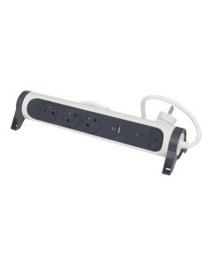Legrand draaibare stekkerdoos 3-voudig met penaarde - usb A+C en overspanningsbeveiliging 1,5 meter - zwart-wit (49416)