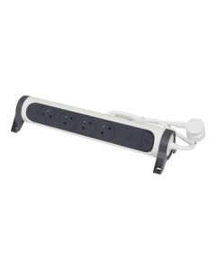 Legrand draaibare stekkerdoos 4-voudig met penaarde 1,5 meter - thermische beveiliging zwart-wit (49440)