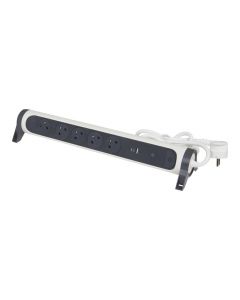 Legrand draaibare stekkerdoos 5-voudig met penaarde 1,5 meter - USB lader - overspanningsbeveiliging - zwart-wit (49420)