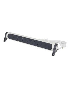 Legrand draaibare stekkerdoos 6-voudig met penaarde 1,5 meter - thermische beveiliging - zwart-wit (49441)