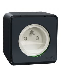 Schneider Electric opbouw 1-voudig stopcontact met penaarde IP55 - Mureva grijs (MUR35031)