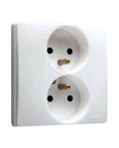 Legrand stopcontact 2-voudig met penaarde, kinderbeveiliging en spanklembevestiging - Niloé wit (664541)