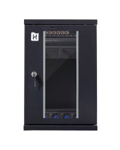 Hirschmann Multimedia 10 inch 9U patchkast met glazen deur 300x00 - gevuld (695020858)