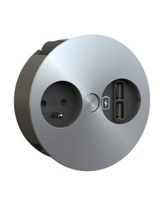 Bachmann TWIST bureau inbouwstekkerdoos met 1x stopcontact met penaarde, USB A/A en 2 meter kabel - inox (931.032)