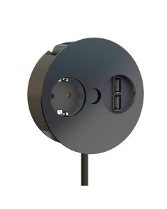 Bachmann TWIST bureau inbouwstekkerdoos met 1x stopcontact met penaarde, USB A/A en 2 meter kabel - zwart mat (931.132)