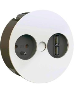 Bachmann TWIST bureau inbouwstekkerdoos met 1x stopcontact met penaarde, USB A/A en 2 meter kabel - wit mat (931.232)
