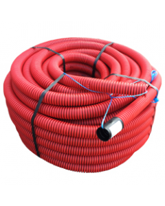 Wachtbuis met trekdraad en koppelstuk 63mm - rood rol 50 meter