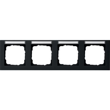 Gira E2 afdekplaat stopcontact 4-voudig horizontaal met tekstkader zwart mat (109409)