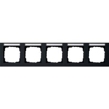 Gira E2 afdekplaat stopcontact 5-voudig horizontaal met tekstkader zwart mat (109509)