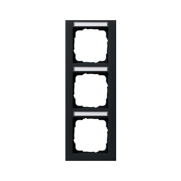 Gira E2 afdekplaat stopcontact 3-voudig verticaal met tekstkader zwart mat (110309)
