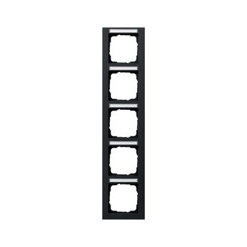 Gira E2 afdekplaat stopcontact 5-voudig verticaal met tekstkader zwart mat (111509)