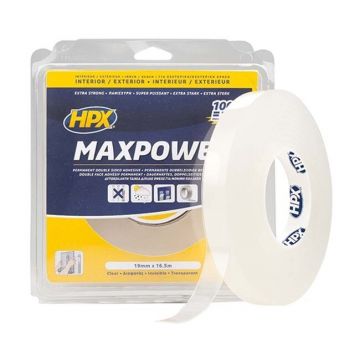 HPX dubbelzijdig Max Power montagetape 19 mmx16,5m transparant (HT1916)