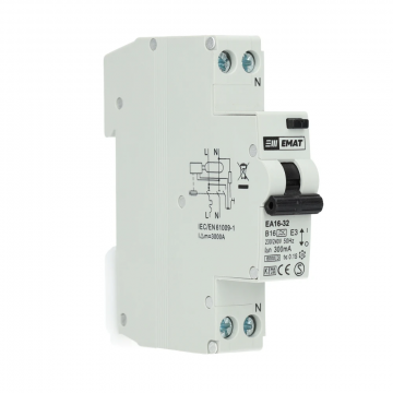 EMAT differentieelautomaat 1-polig+nul 16A B-curve 300mA (85006016)