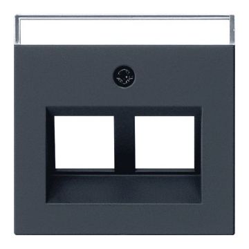 Gira afdekking met 30° schuingeplaatste kabeluitvoer en tekstkader voor draagring Modular Jack 2-voudig