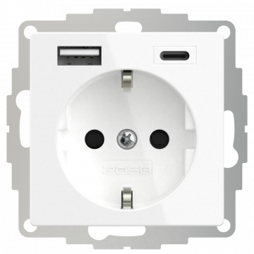 2USB universeel stopcontact met 2x USB 55x55 InCharge Pro 55 EU 15W 3A (USB A + C) - wit glanzend (2U-449511)