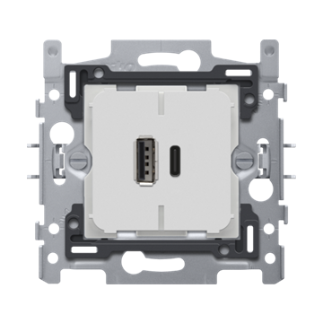 Niko sokkel dubbele USB A+C lader max. 3,5A smart met schroefklemmen en klauwen (420-00512)