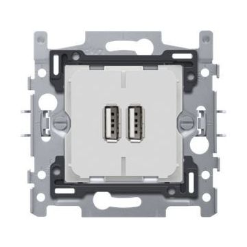 Niko sokkel dubbele USB (2xA) stopcontact max. 3,5A smart met schroefklemmen en klauwen (420-00510)