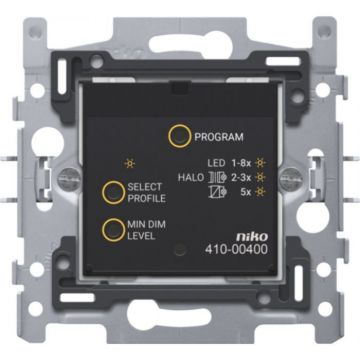 Niko sokkel slimme universele drukknopdimmer met RF zender/ontvanger 3-200W 2-draads (Easywave 868,3Mhz) met schroefklemmen en klauwen (410-00400)