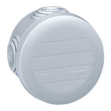 Legrand PLEXO aftakdoos rond IP55 4 kabelinvoeren membraan klikdeksel 60mm doorsnede 40mm hoog grijs (92001)