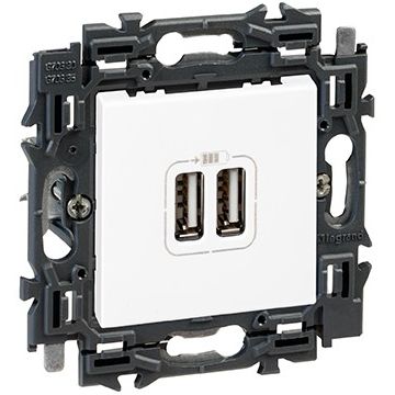 Legrand stopcontact 2x USB A volledig apparaat 3000mA met spanklauwen - Valena Next Wit Opaal (741534)