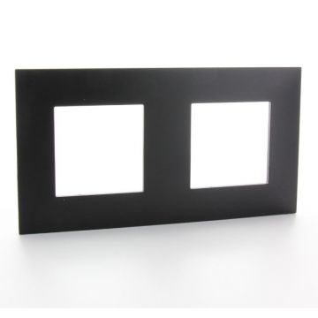 Legrand afdekplaat stopcontact 2-voudig 71mm centerafstand - Valena Next Zwart Gefumeerd (741152)