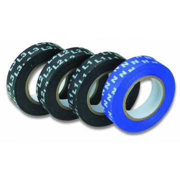 Cimco isolatietape set L1+L2+L3+N 15mmx10m 4-delig zwart/blauw (160205)