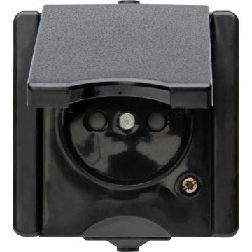 Kopp stopcontact 1-voudig penaarde met klapdeksel IP44 - ProAQA zwart (954705002)