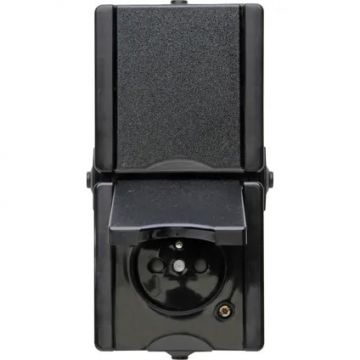 Kopp stopcontact 2-voudig penaarde met klapdeksel IP44 verticaal - ProAQA zwart (954805005)