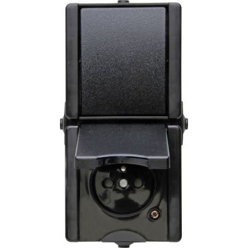 Kopp combinatie 1-voudig penaarde met wisselschakelaar IP44 verticaal - ProAQA zwart (139505003)