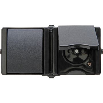 Kopp combinatie 1-voudig penaarde met wisselschakelaar IP44 horizontaal - ProAQA zwart (139605006)