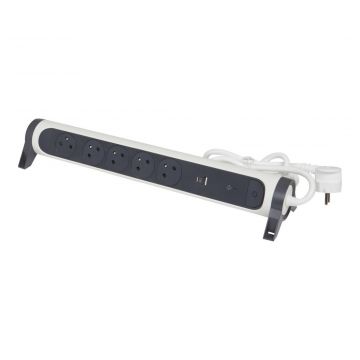 Legrand draaibare stekkerdoos 5-voudig met penaarde 1,5 meter - USB lader - overspanningsbeveiliging - zwart-wit (49420)