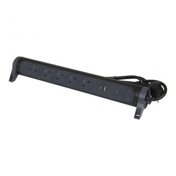 Legrand draaibare stekkerdoos 5-voudig met penaarde 1,5 meter - USB lader - overspanningsbeveiliging - zwart (49428)