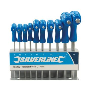 Silverline 10-delige metrische inbussleutelset T-greep inclusief standaard (3990)