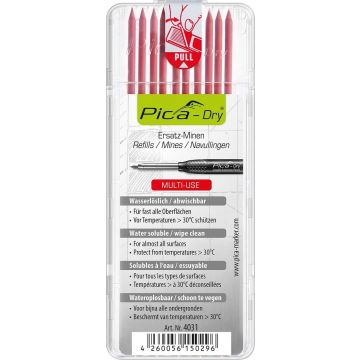 Pica navulling rood t.b.v. Pica Dry potlood 2,8mm2 lengte 125mm set van 10 stuks in box (PI4031)