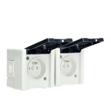 EMhub Aquadro stopcontact 2-voudig met penaarde en shutter spatwaterdicht IP44 horizontaal - grijs (4088120)