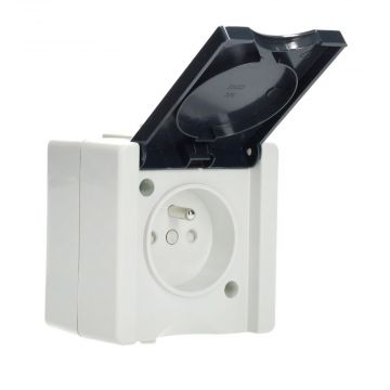 EMhub Aquadro stopcontact 1-voudig met penaarde en shutter spatwaterdicht IP44 - grijs (4088118)