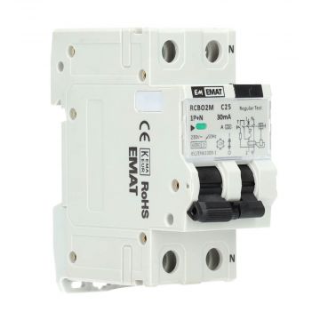 EMAT differentieelautomaat 1-polig+nul 25A C-kar 30mA 2 modules (85006031)