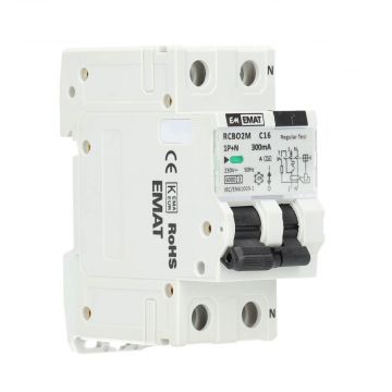 EMAT differentieelautomaat 1-polig+nul 16A C-kar 300mA 2 modules (85006037)
