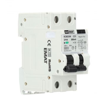 EMAT differentieelautomaat 1-polig+nul 25A C-kar 300mA 2 modules (85006041)