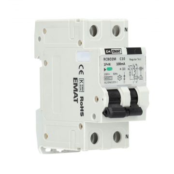 EMAT differentieelautomaat 1-polig+nul 10A C-kar 100mA 2 modules (85006043)