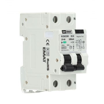 EMAT differentieelautomaat 1-polig+nul 16A B-kar 100mA 2 modules (85006044)