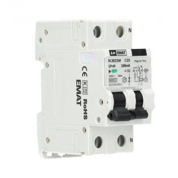 EMAT differentieelautomaat 1-polig+nul 20A C-kar 100mA 2 modules (85006047)