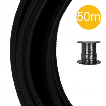 Bailey textielsnoer op rol 50 meter 2x0.75 mm2 - zwart (140317)